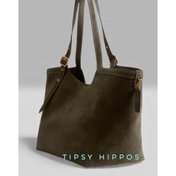 NEW!!   AUTHENTIC COACH Gramercy Tote Bag IN OLIVE GREEN SUEDE AND BRASS - Picture 8 of 14